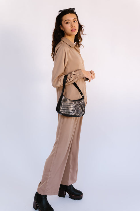 After Midnight Satin Top// Mocha